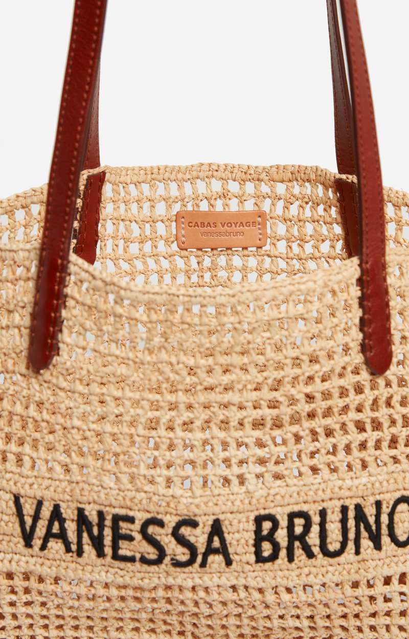 Raffia basket Made in Madagascar, leather handles SABLE NOIR Vanessa Bruno