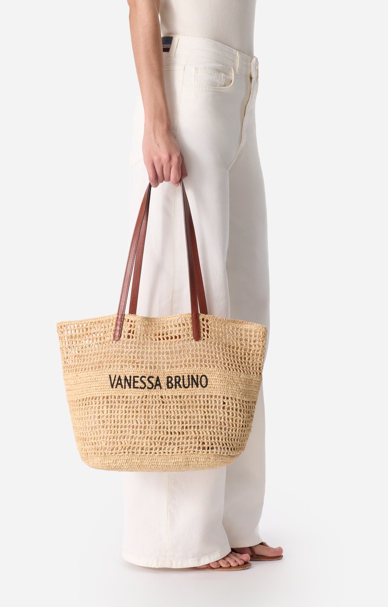 Raffia basket Made in Madagascar, leather handles SABLE NOIR Vanessa Bruno