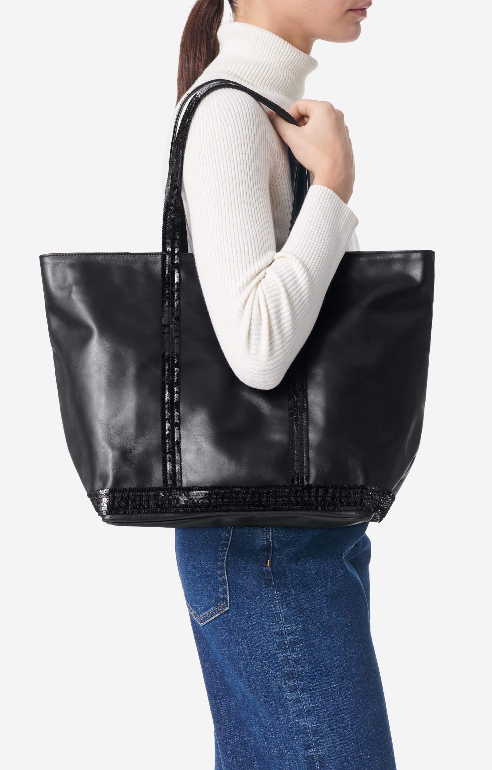 Smooth Leather L Zipped Cabas Tote Shoulder carry, zip closure