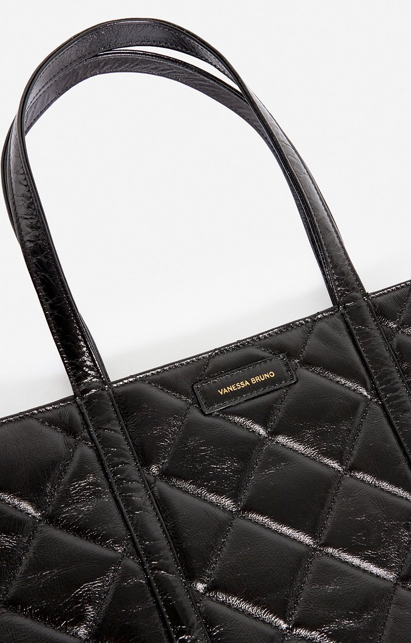 Quilted Leather XL Zipped Cabas Tote Shoulder carry, zip closure Black Vanessa Bruno