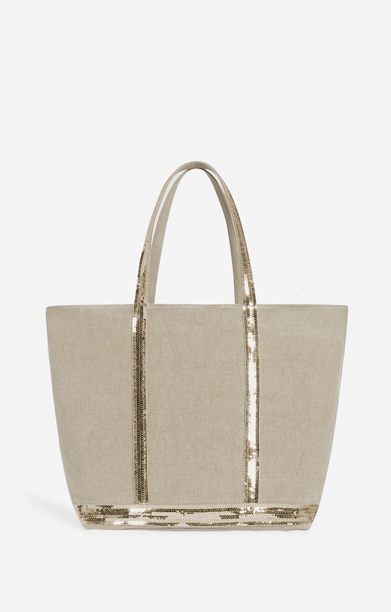 Linen L Zipped Cabas Tote Shoulder carry, zip closure SAND Vanessa Bruno