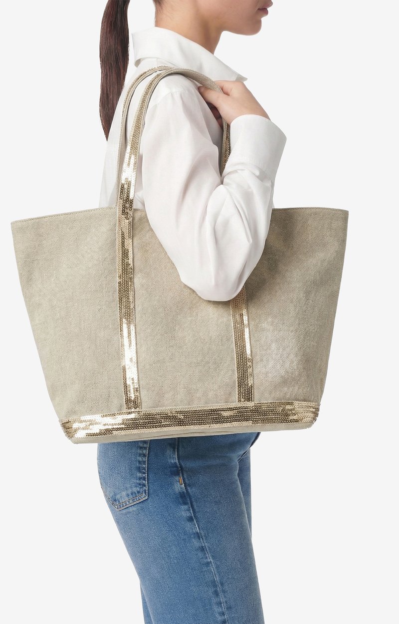 Linen L Zipped Cabas Tote Shoulder carry, zip closure SAND Vanessa Bruno