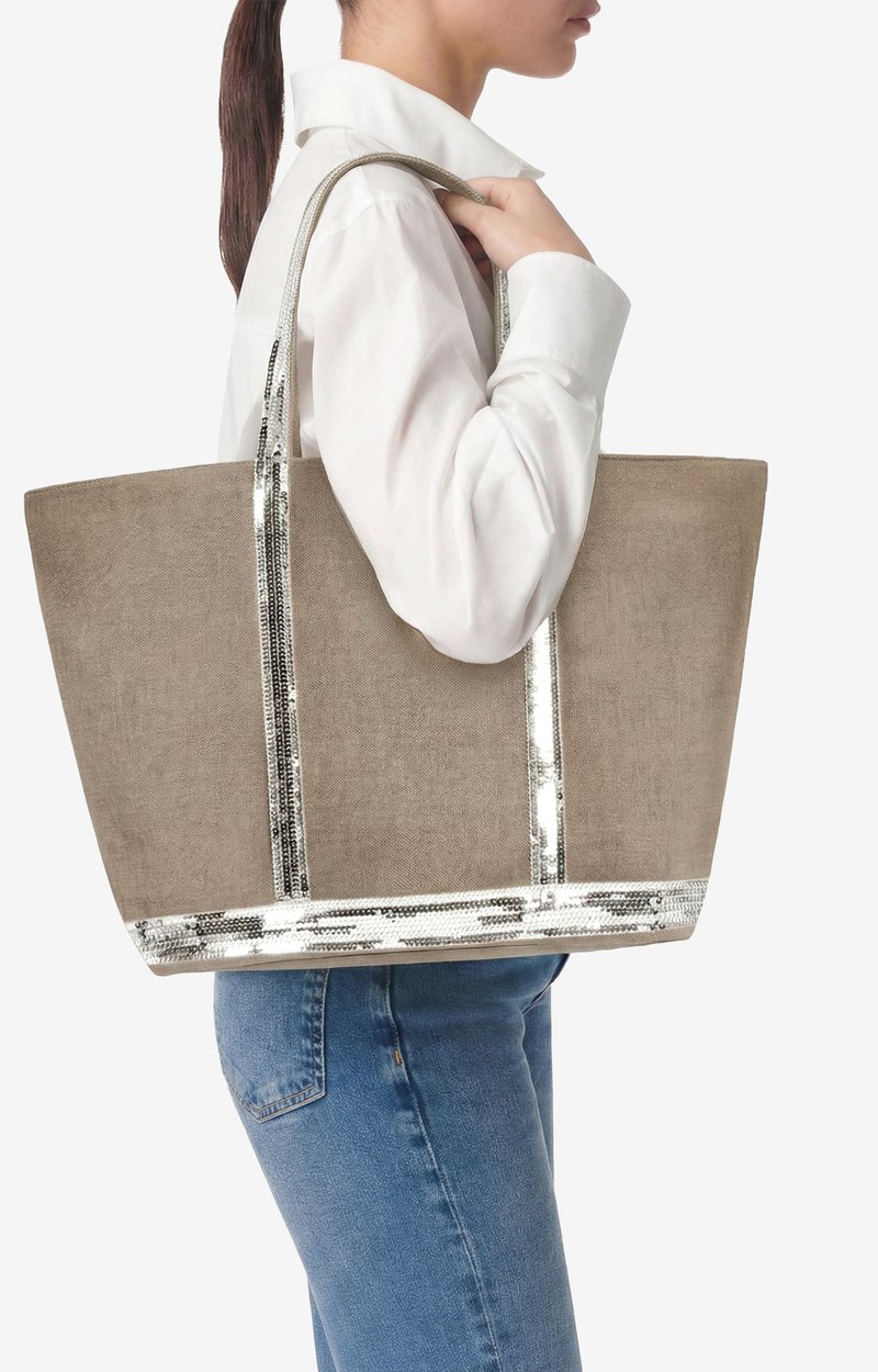 Linen L Zipped Cabas Tote Shoulder carry, zip closure LIMESTONE Vanessa Bruno