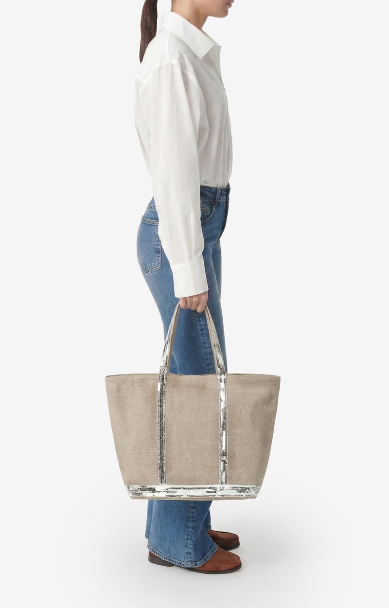 Linen L Zipped Cabas Tote Shoulder carry, zip closure LIMESTONE Vanessa Bruno