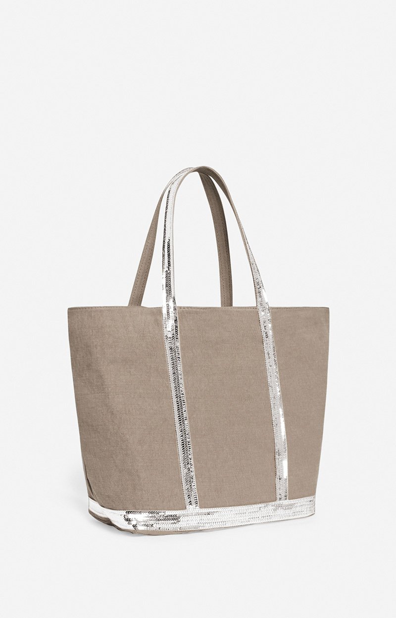 Linen L Zipped Cabas Tote Shoulder carry, zip closure LIMESTONE Vanessa Bruno