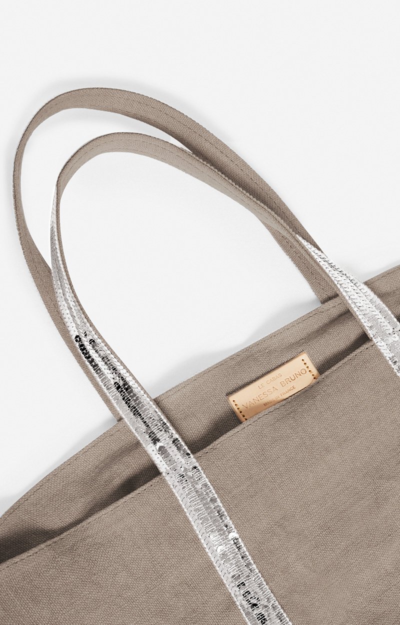 Linen L Zipped Cabas Tote Shoulder carry, zip closure LIMESTONE Vanessa Bruno