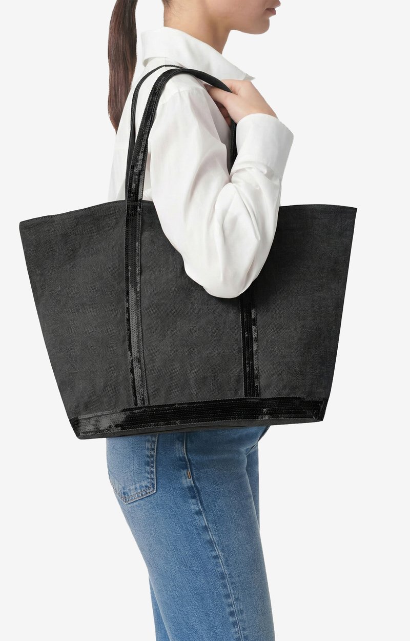 Linen L Zipped Cabas Tote Shoulder carry, zip closure Black Vanessa Bruno