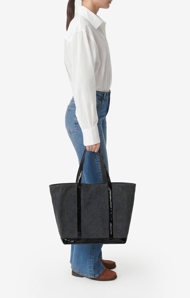 Linen L Zipped Cabas Tote Shoulder carry, zip closure Black Vanessa Bruno
