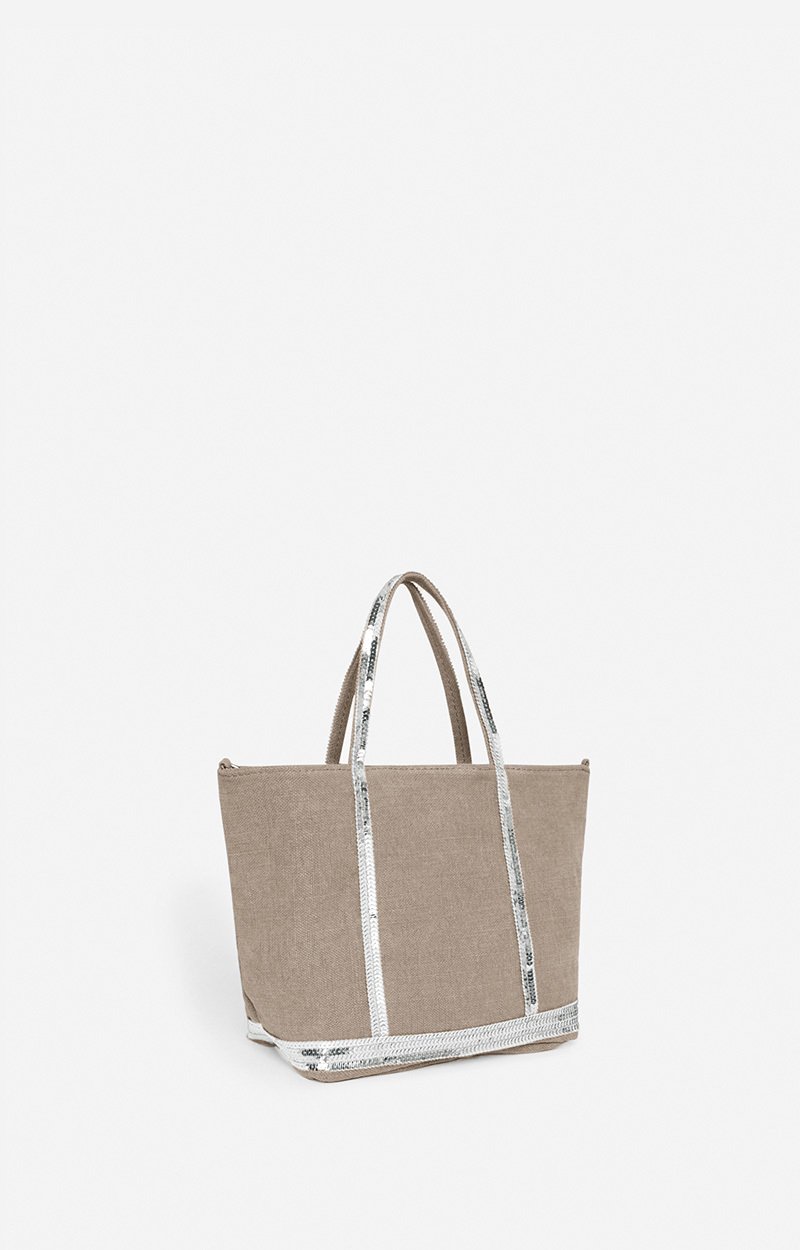 Linen S Zipped Cabas Tote Hand or crossbody carry, zip closure LIMESTONE Vanessa Bruno