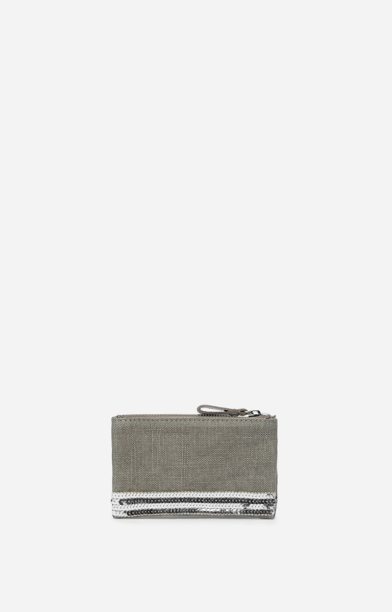 Linen Small  Zipped Clutch, Linen & Sequins