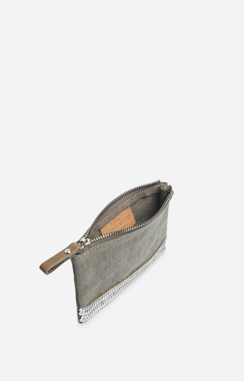 Linen Small  Zipped Clutch Linen & Sequins LIMESTONE Vanessa Bruno