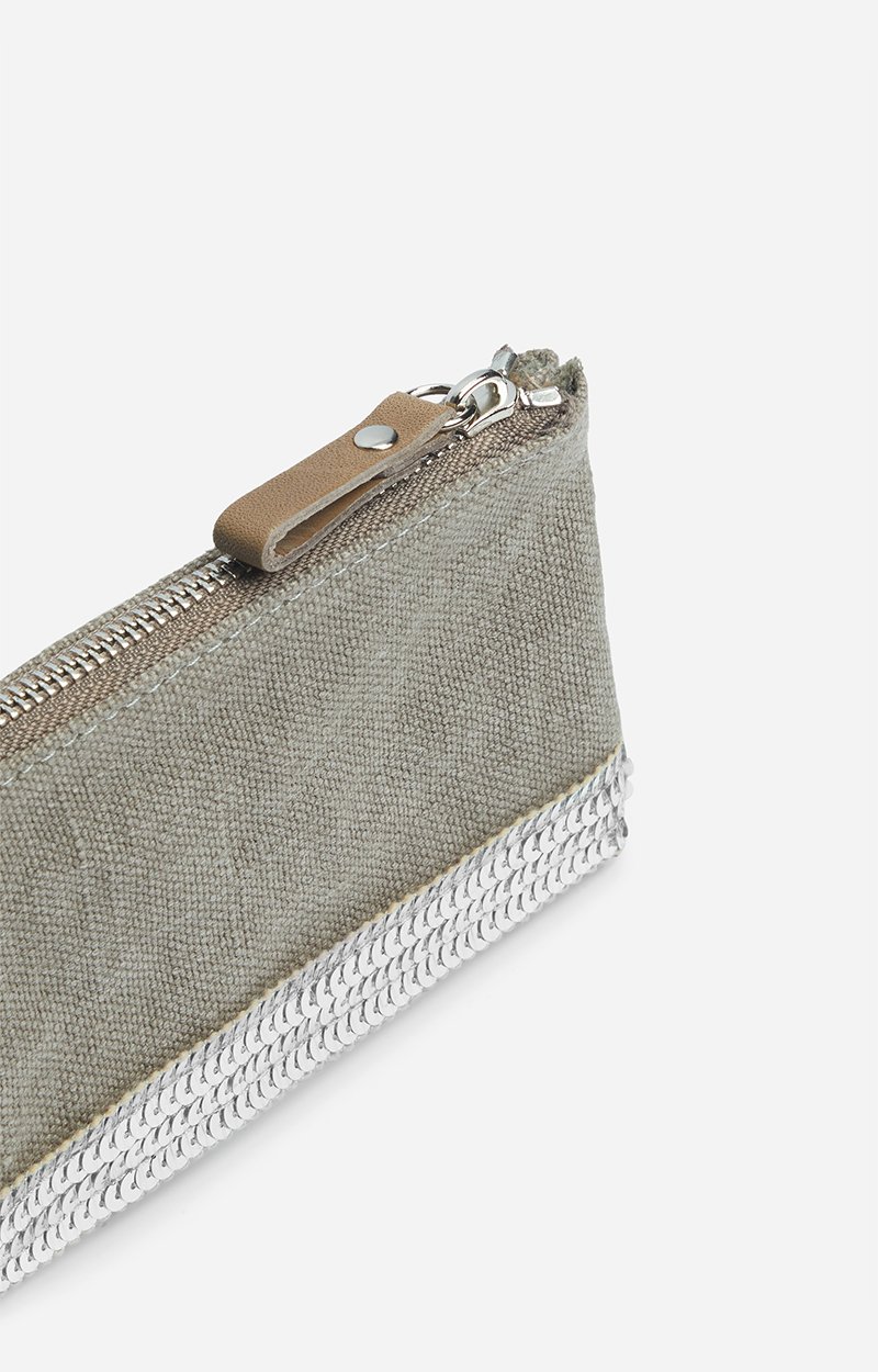 Linen Small  Zipped Clutch Linen & Sequins LIMESTONE Vanessa Bruno