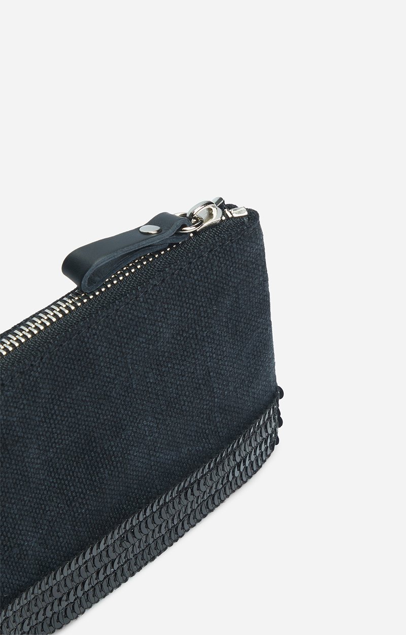 Linen Small  Zipped Clutch Linen & Sequins Black Vanessa Bruno