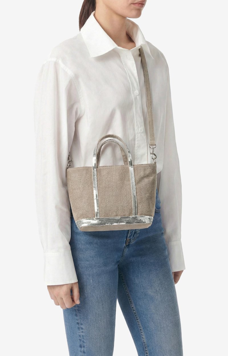 Linen XS Zipped Cabas Tote Hand or crossbody carry, zip closure LIMESTONE Vanessa Bruno