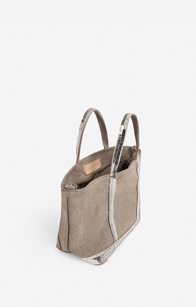 Linen XS Zipped Cabas Tote Hand or crossbody carry, zip closure LIMESTONE Vanessa Bruno