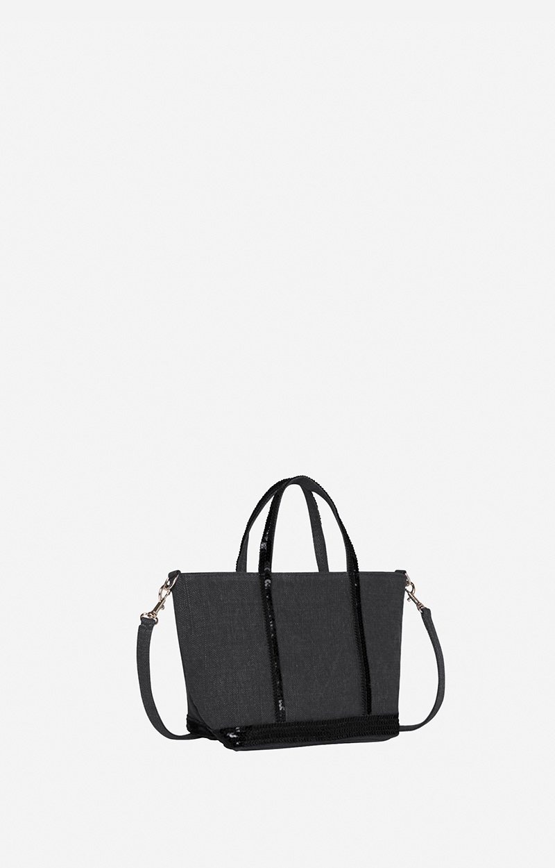 Linen XS Zipped Cabas Tote Hand or crossbody carry, zip closure Black Vanessa Bruno