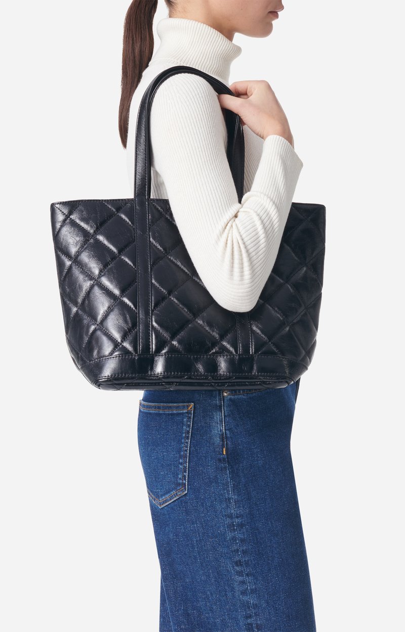 Quilted Leather M Zipped Cabas Tote Shoulder carry, zip closure Black Vanessa Bruno