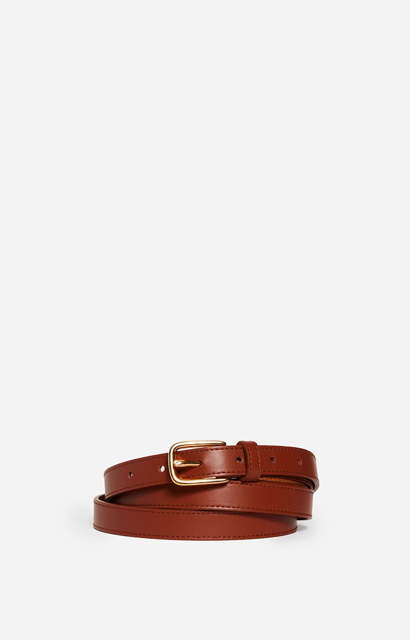Brown Smooth Leather Belt 20Mm, Double wrap, cowhide leather