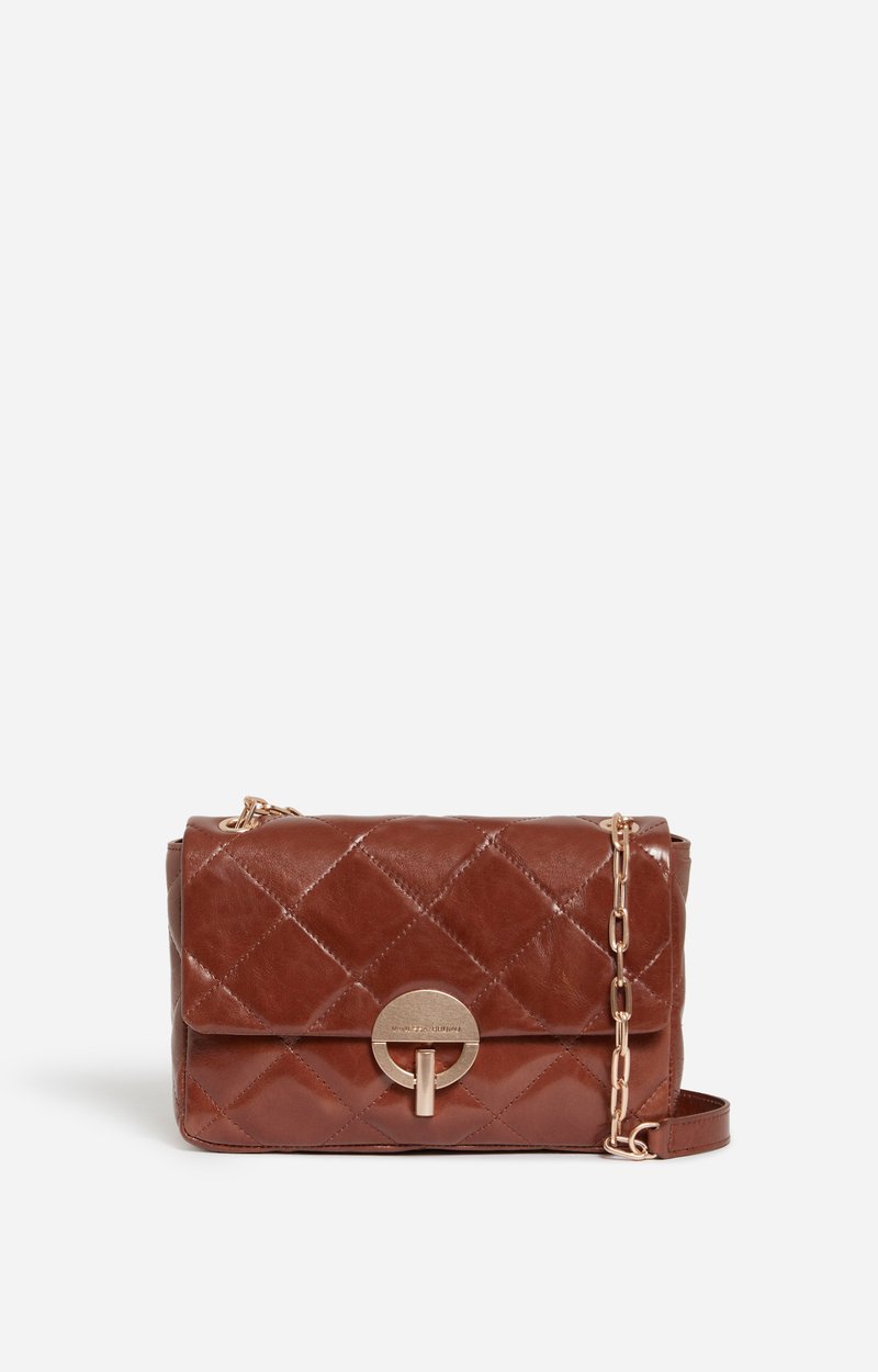 Large Cracked Leather Moon Bag, Quilted crackled leather, made in Italy