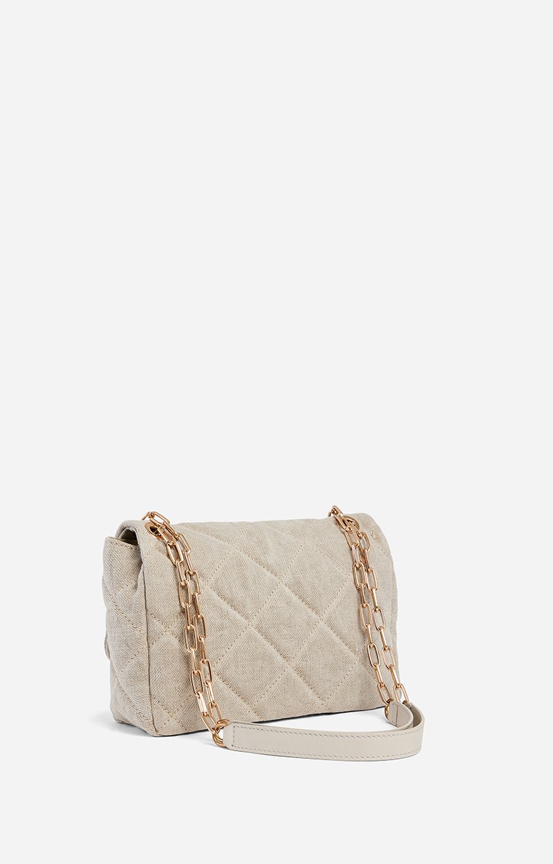 Large Linen Moon Bag Quilted linen, gold clasp, made in Italy SAND Vanessa Bruno