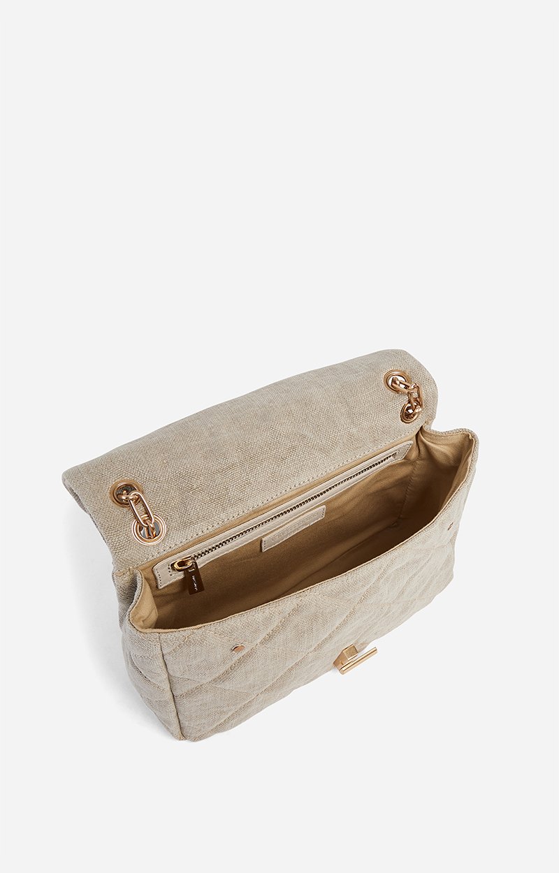 Large Linen Moon Bag Quilted linen, gold clasp, made in Italy SAND Vanessa Bruno