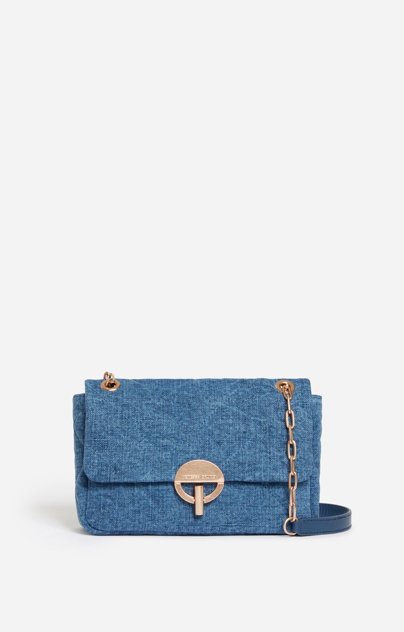 Large Bag Moon in Linen, Quilted linen, gold clasp, made in Italy