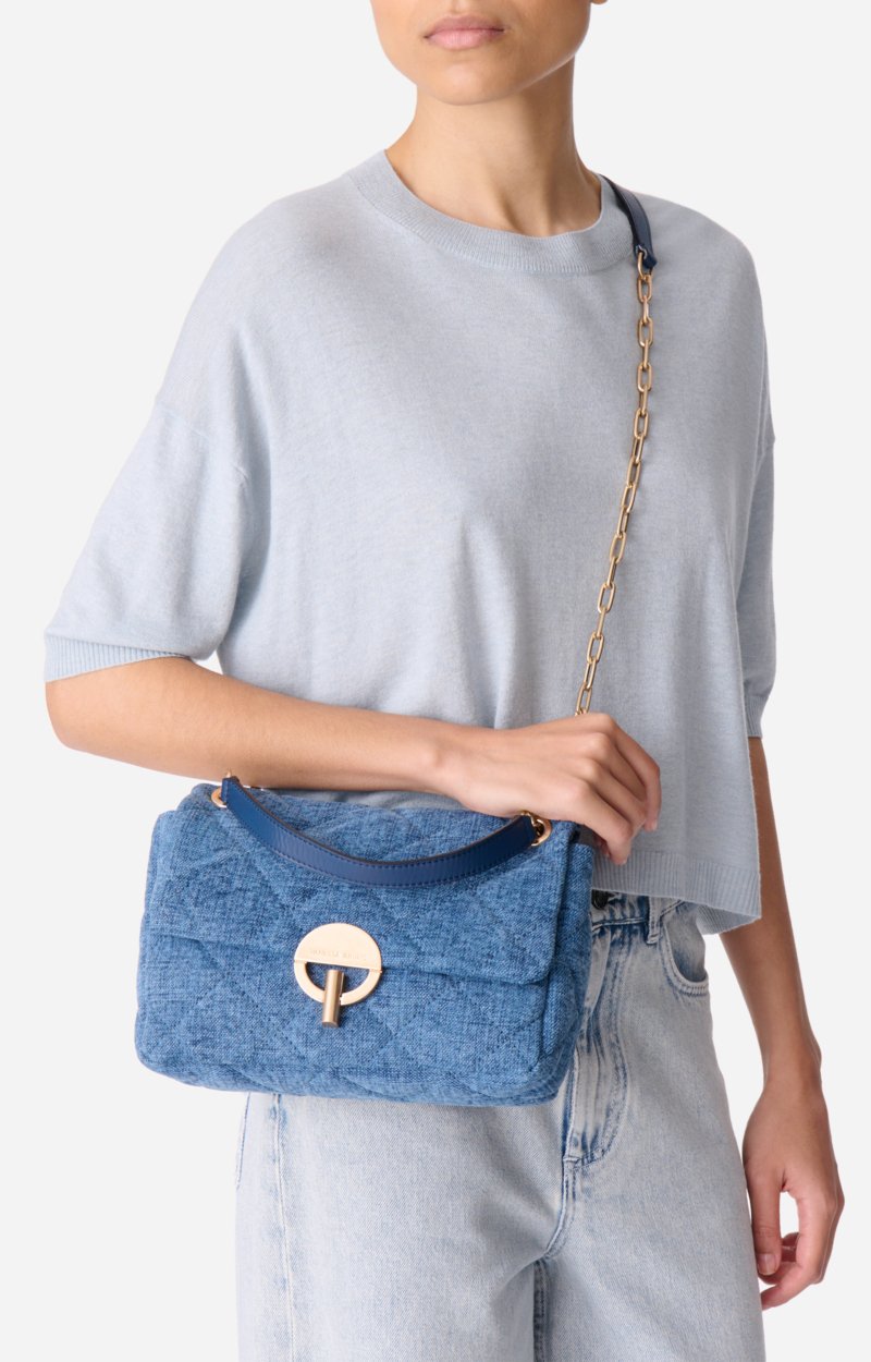 Large Bag Moon in Linen Quilted linen, gold clasp, made in Italy Indigo Vanessa Bruno