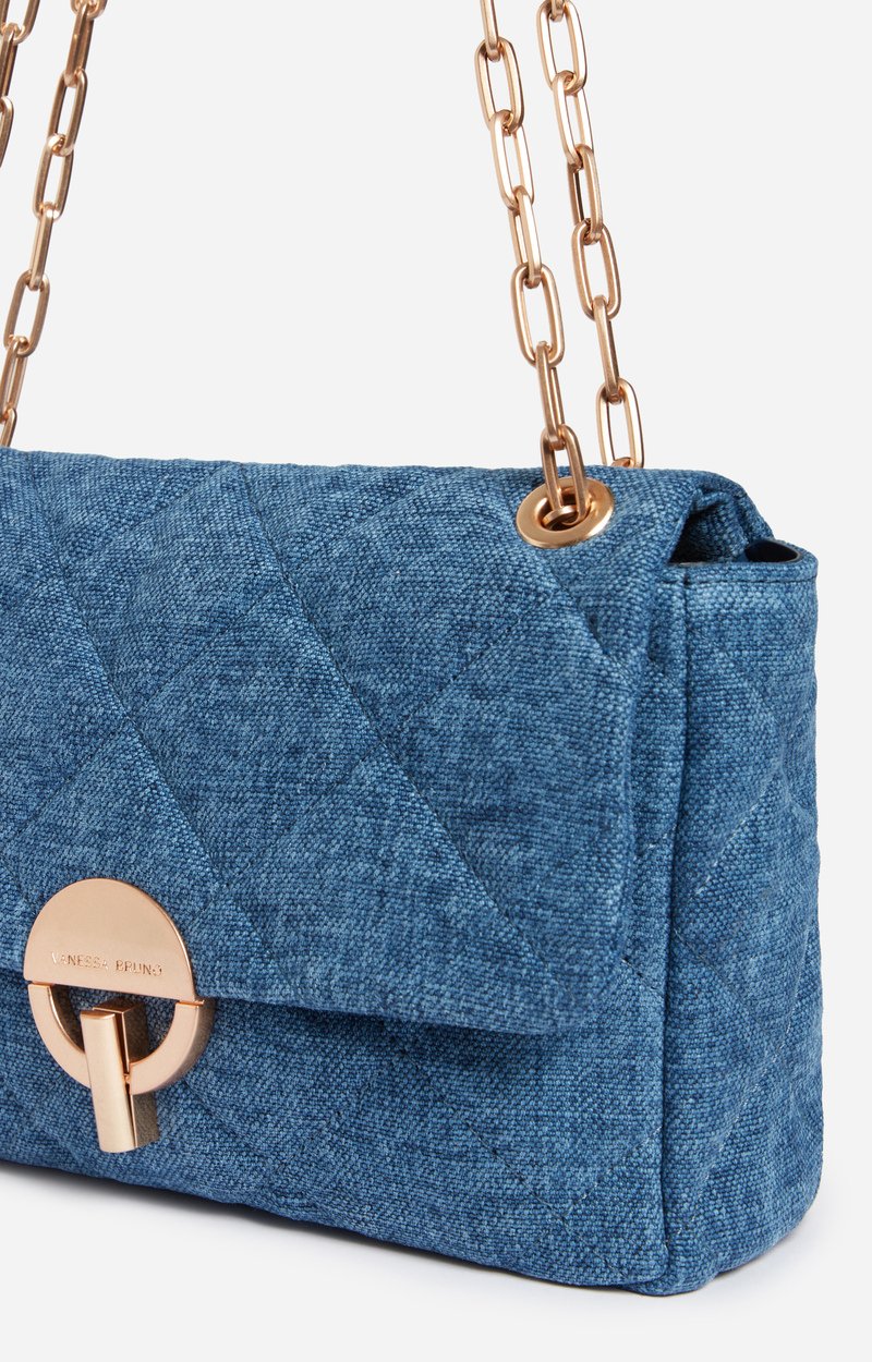 Large Bag Moon in Linen Quilted linen, gold clasp, made in Italy Indigo Vanessa Bruno