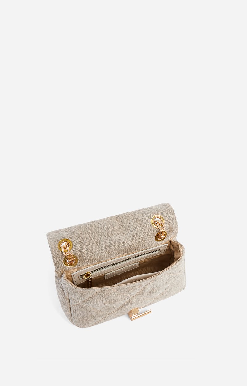 Small Linen Moon Bag Quilted linen, gold clasp, made in Italy SAND Vanessa Bruno
