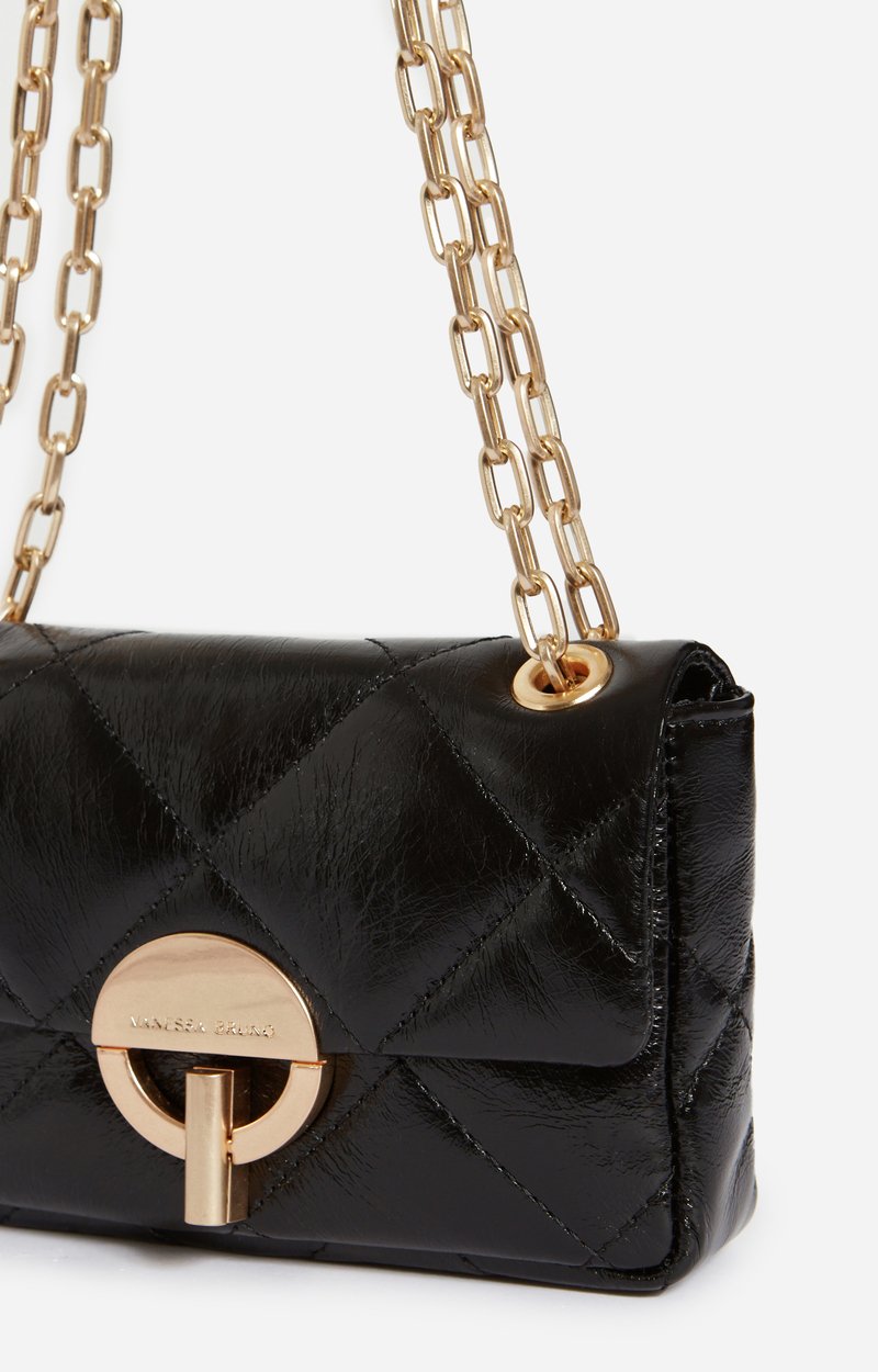 Small Cracked Leather Moon Bag Crackled leather, gold clasp, made in Italy Black Vanessa Bruno