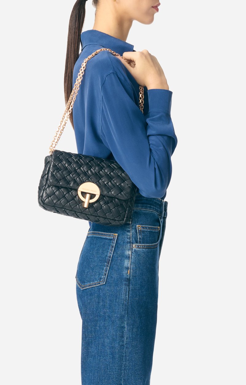 Medium Braided Leather Moon Bag Woven lambskin Black Vanessa Bruno