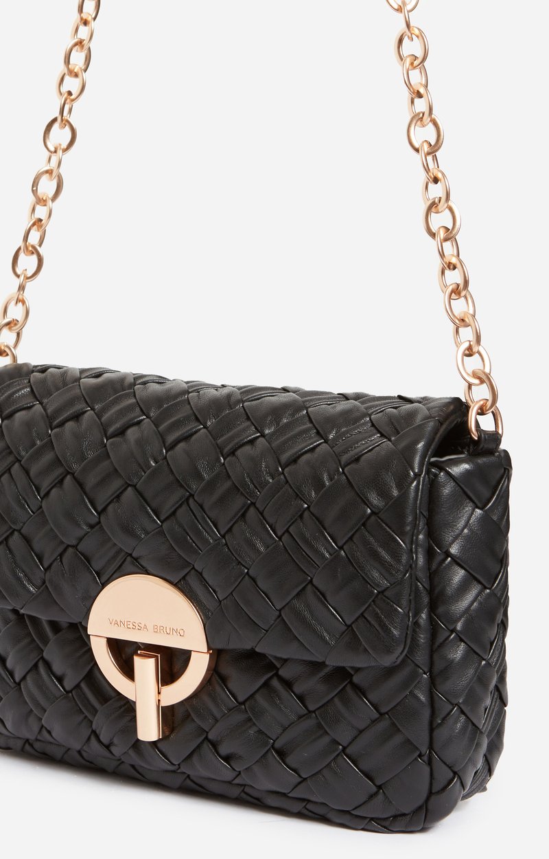 Medium Braided Leather Moon Bag Woven lambskin Black Vanessa Bruno