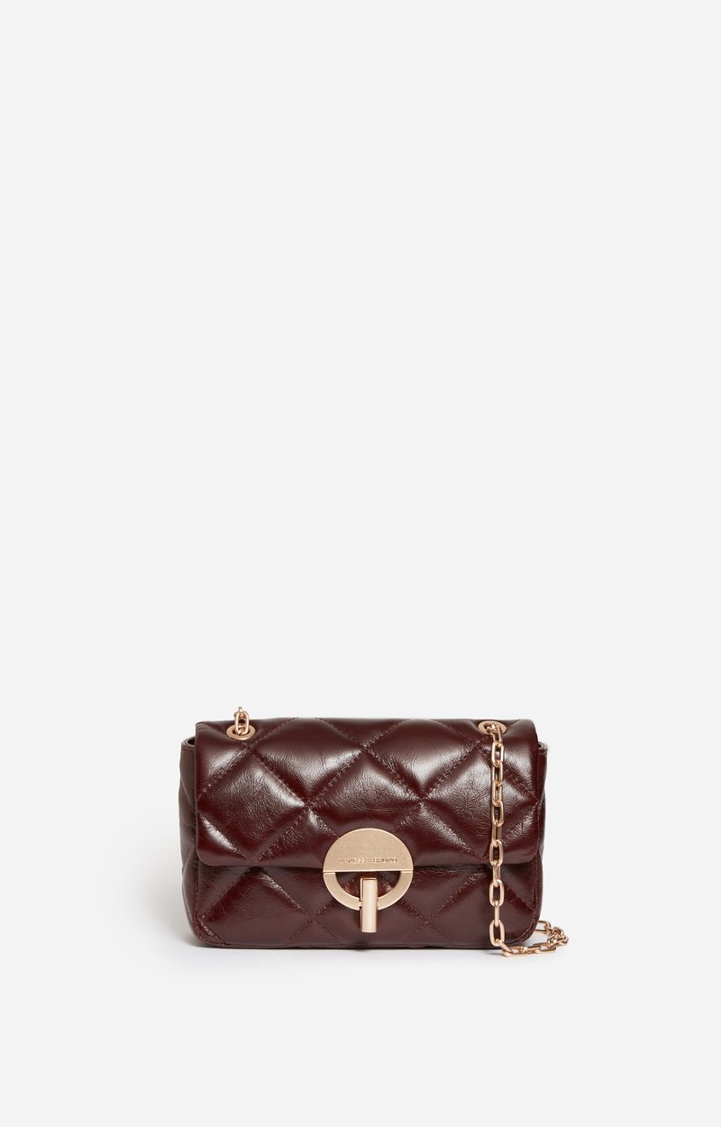 Medium Cracked Leather Moon Bag, Crackled leather, gold clasp, made in Italy