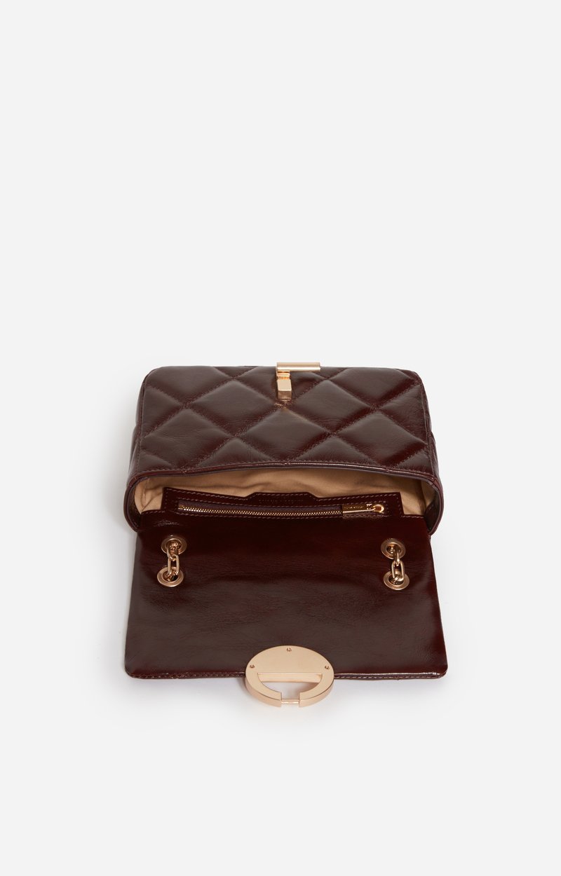 Medium Cracked Leather Moon Bag Crackled leather, gold clasp, made in Italy CHOCOLATE Vanessa Bruno