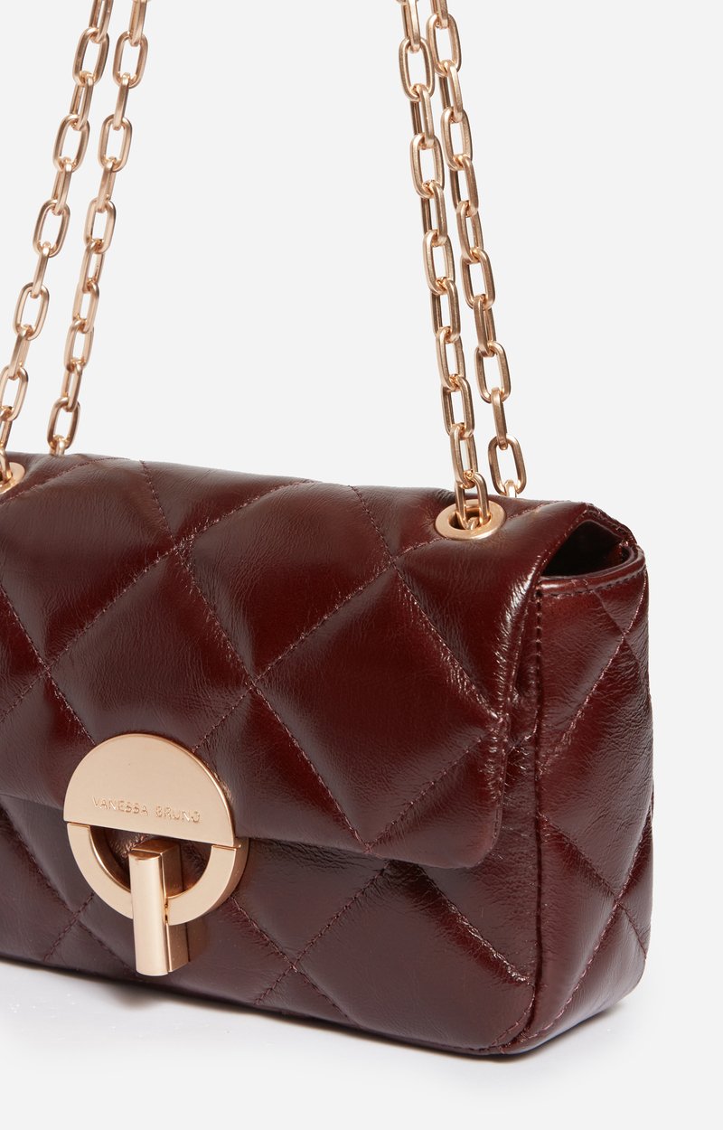 Medium Cracked Leather Moon Bag Crackled leather, gold clasp, made in Italy CHOCOLATE Vanessa Bruno