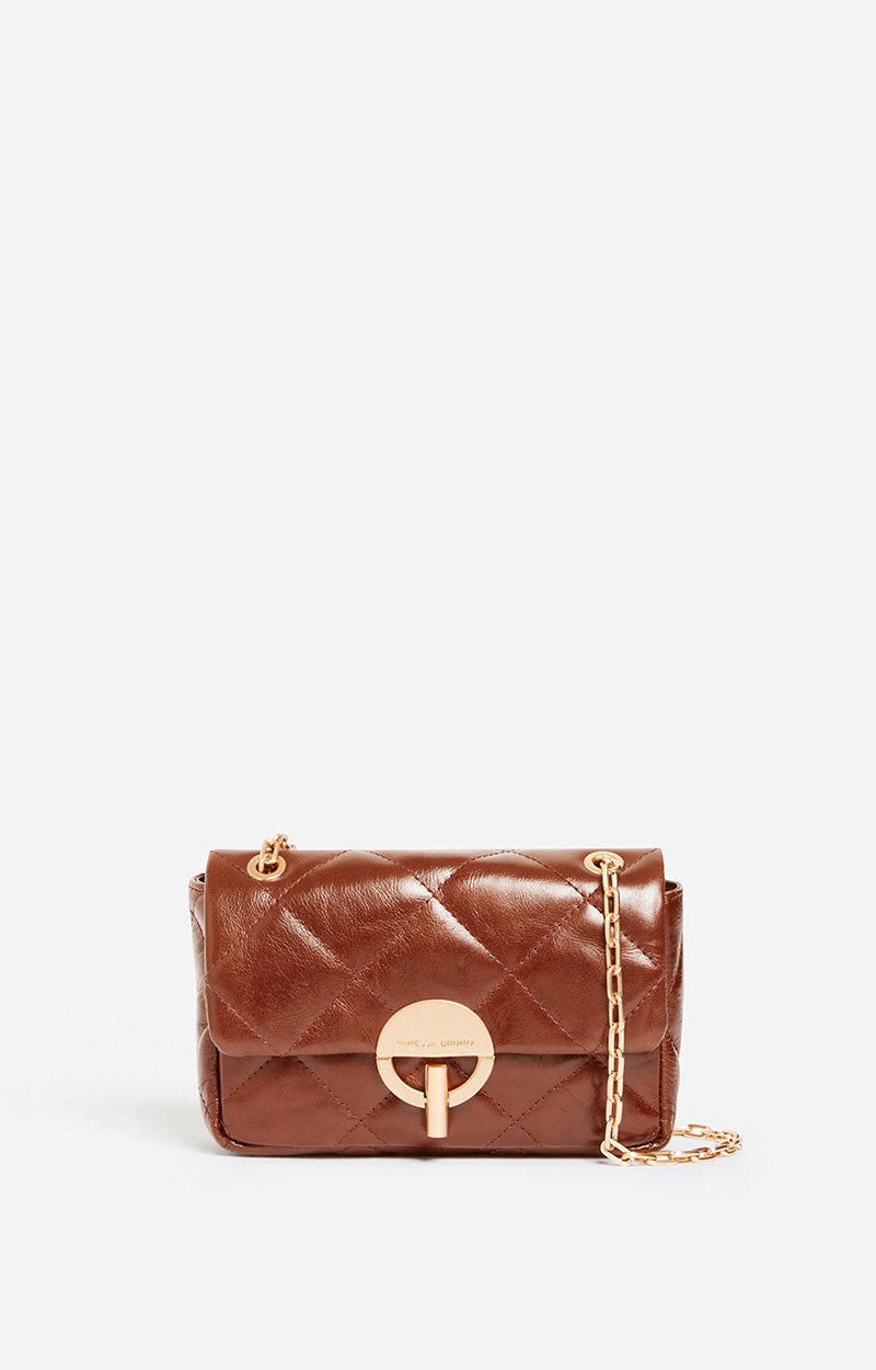 Medium Cracked Leather Moon Bag Crackled leather, gold clasp, made in Italy Havana Vanessa Bruno