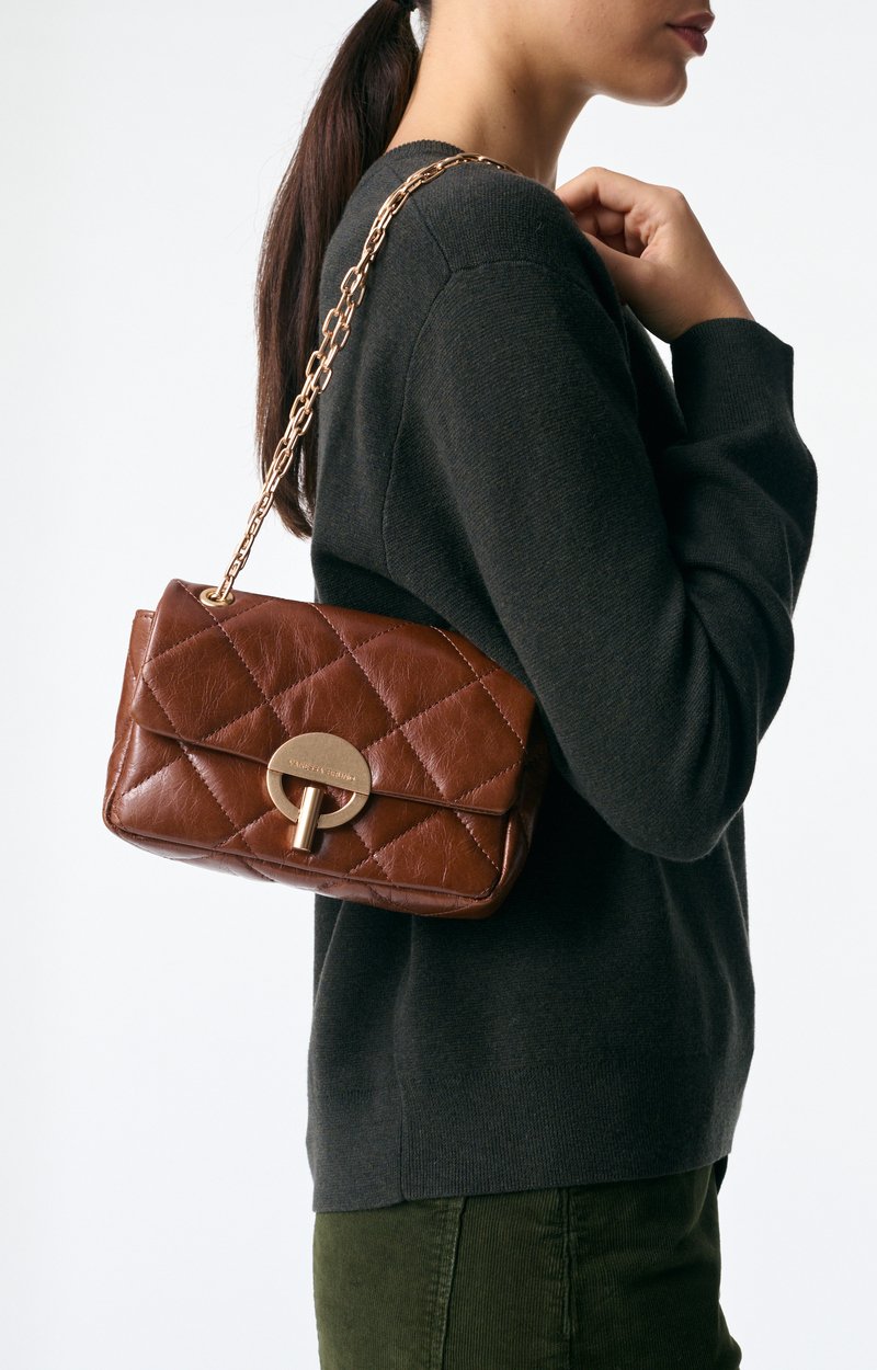 Medium Cracked Leather Moon Bag Crackled leather, gold clasp, made in Italy Havana Vanessa Bruno