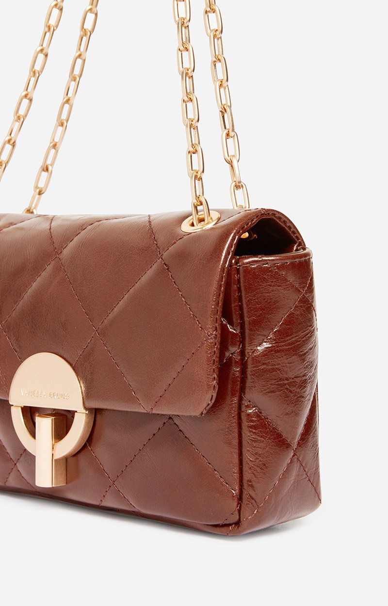 Medium Cracked Leather Moon Bag Crackled leather, gold clasp, made in Italy Havana Vanessa Bruno