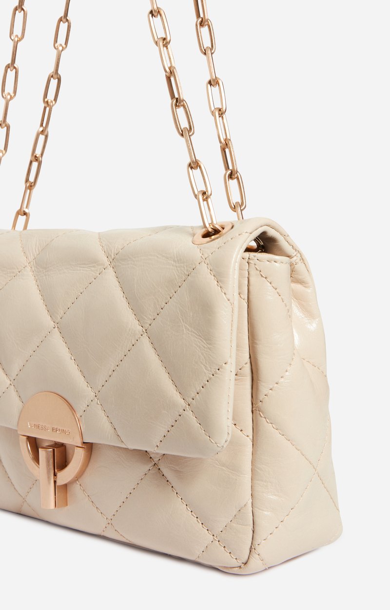 Large Cracked Leather Moon Bag Quilted crackled leather, made in Italy SAND Vanessa Bruno