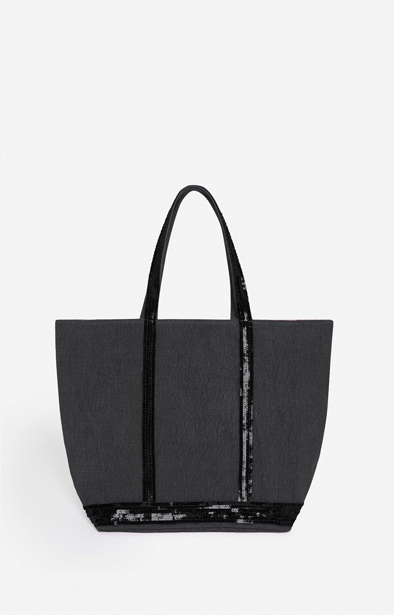 Linen M Zipped Cabas Tote Shoulder carry, zip closure Black Vanessa Bruno