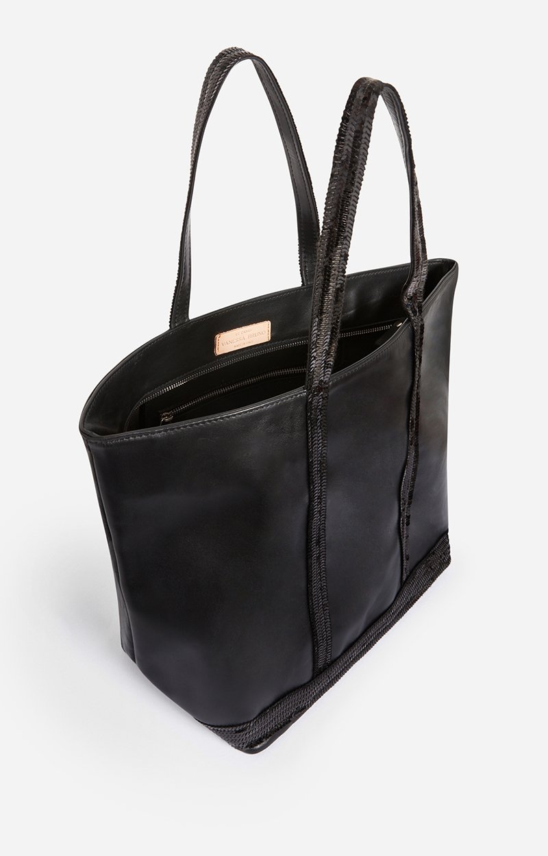 Leather M Zipped Cabas Tote Shoulder carry, zip closure Black Vanessa Bruno