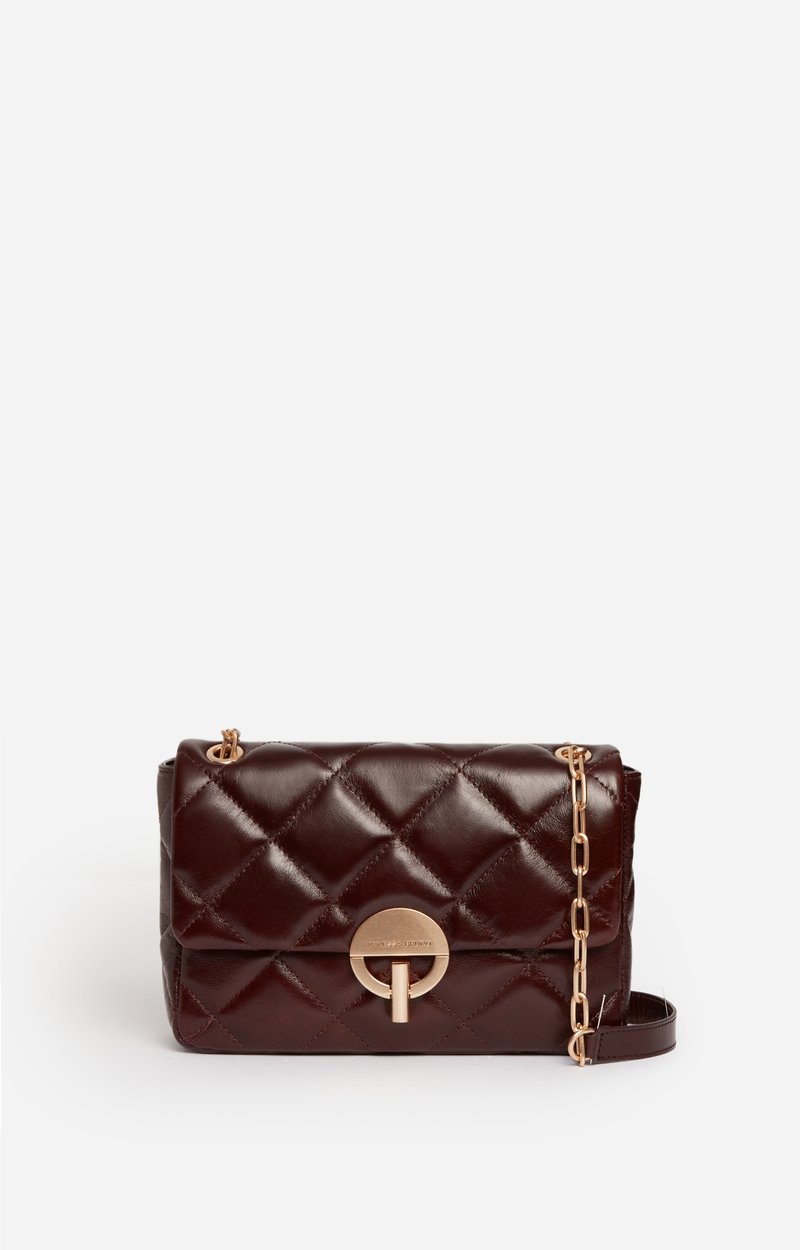 Large Cracked Leather Moon Bag, Quilted crackled leather, made in Italy
