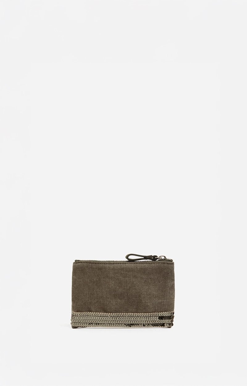 Linen Small  Zipped Clutch, Linen & Sequins