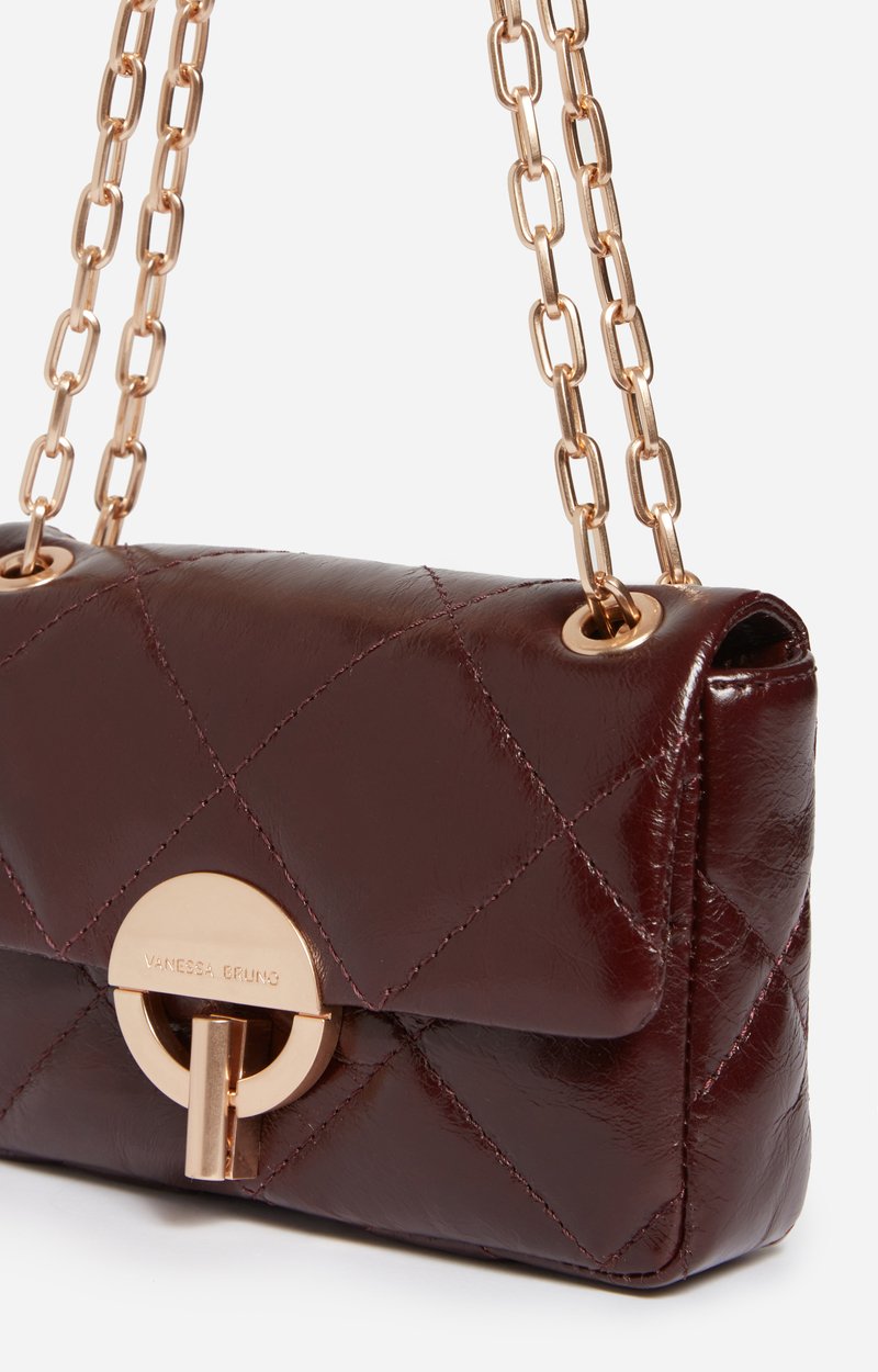Small Cracked Leather Moon Bag Crackled leather, gold clasp, made in Italy CHOCOLATE Vanessa Bruno