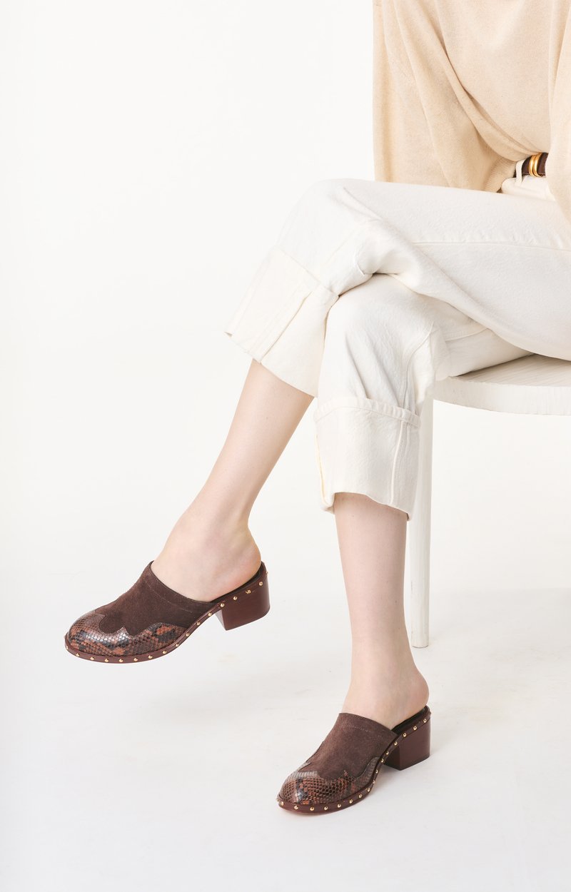 Velvet Leather Clogs 45MM heel Ebony Vanessa Bruno