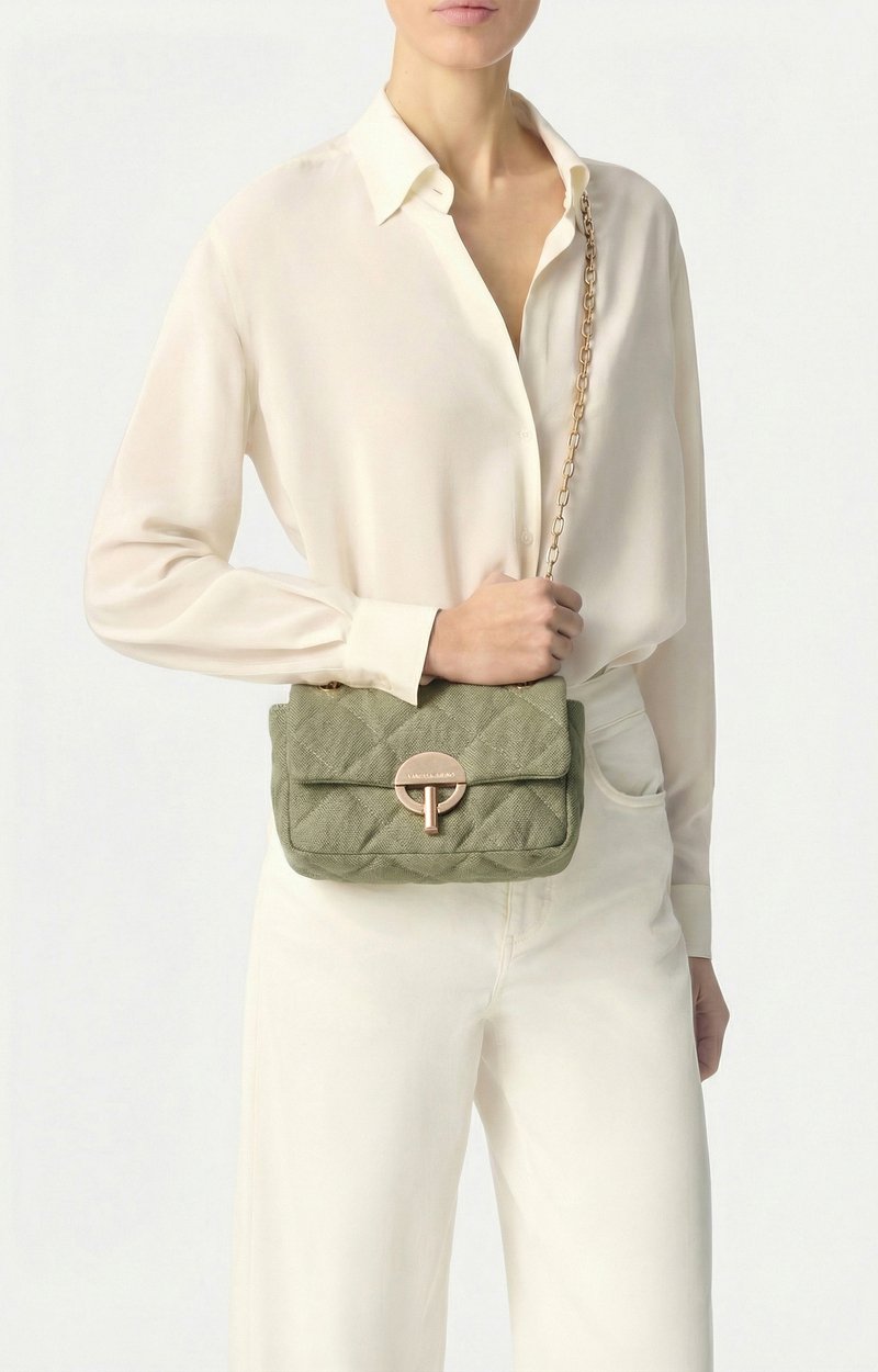 Medium Linen Moon Bag Quilted linen, gold clasp, made in Italy KHAKI Vanessa Bruno