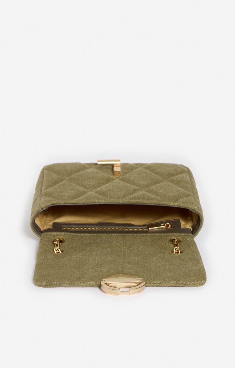 Medium Linen Moon Bag Quilted linen, gold clasp, made in Italy KHAKI Vanessa Bruno