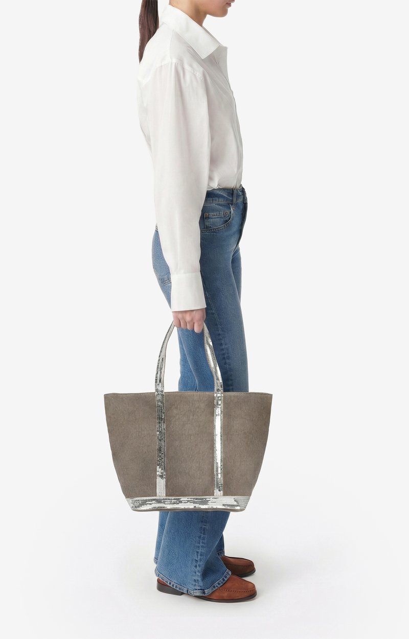 Linen M Zipped Cabas Tote Shoulder carry, zip closure LIMESTONE Vanessa Bruno