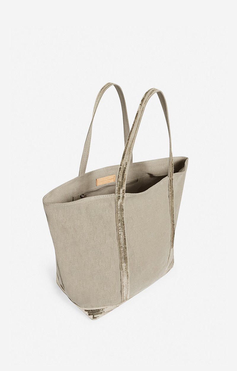 Linen M Zipped Cabas Tote Shoulder carry, zip closure SAND Vanessa Bruno