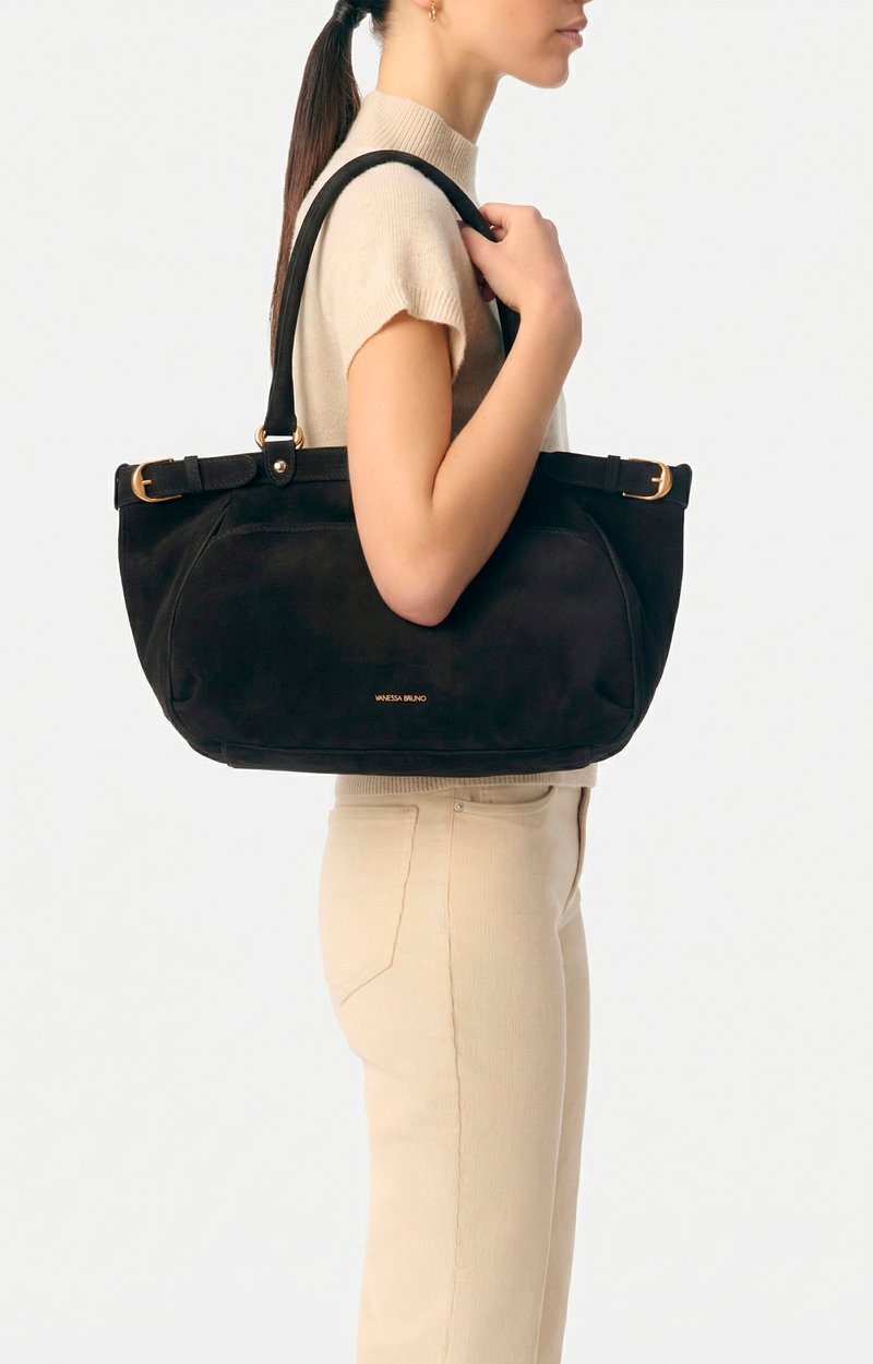 Large Nubuck Leather Lune Bag Lightly grained nubuck cowhide leather Black Vanessa Bruno